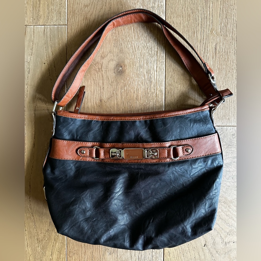 Rosetti black & brown faux leather 14x10x2 purse, convertible strap to crossbody